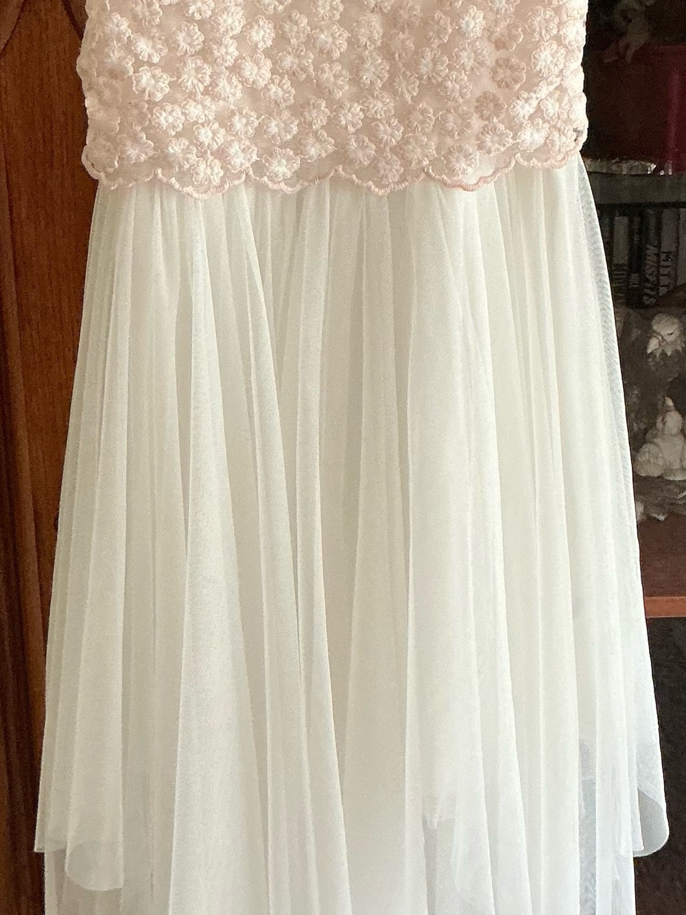 Zenzi Blush Pink Lace Bodice Cream Tulle Formal Dress for Girls Small 6/7